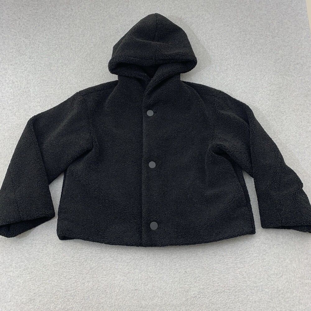 Club Monaco Short Teddy Jacket Coat Hooded Womens XL Warm Thick Black Oversized